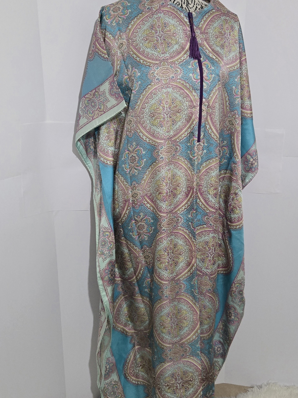 Turquoise Paisley Maxi Dress with Tassel Tie